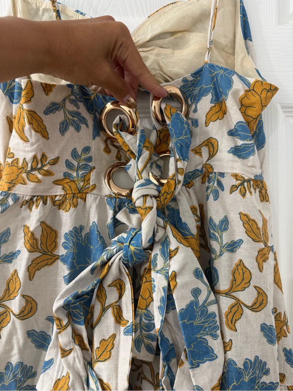 Showpo Floral Cutout Maxi Dress in Blue & Mustard on Cream - Picture 4 of 5